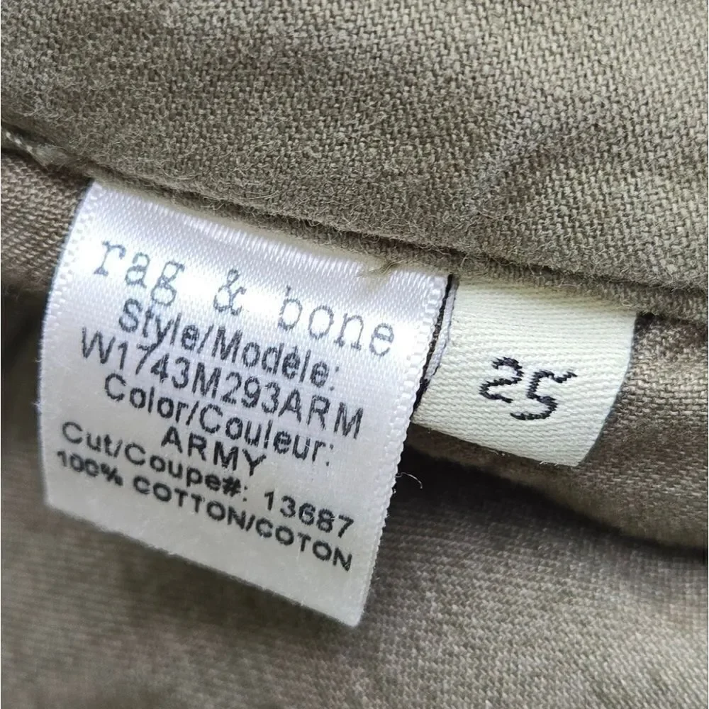 Rag & Bone army green cargo pants 100% cotton women's size 25 cropped